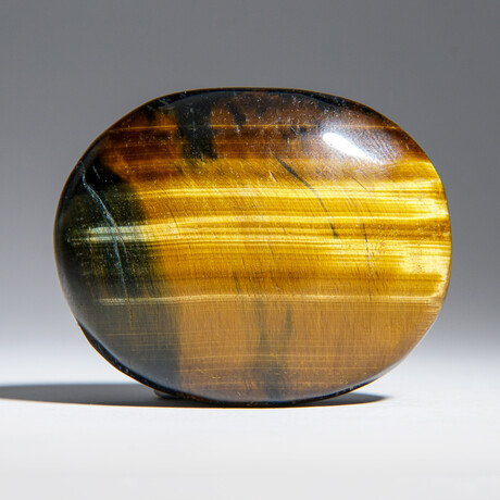 Genuine Polished Golden Tiger's Eye Palm Stone & Velvet Pouch // 65g
