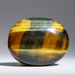 Genuine Polished Golden Tiger's Eye Palm Stone & Velvet Pouch // 65g