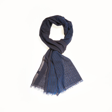 Halcene Crisp Weave Tropical Stripe Scarf // Navy + Brown