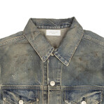 Faded Ripped Pained Splatter Denim Jacket // Blue (S)