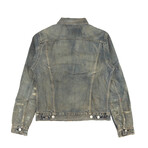 Faded Ripped Pained Splatter Denim Jacket // Blue (S)