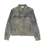 Faded Ripped Pained Splatter Denim Jacket // Blue (S)