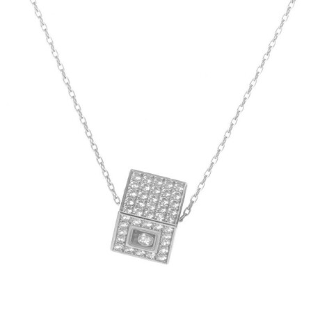 Happy Diamonds 18K White Gold Diamond Pave Cube Pendant Necklace // 16" // New