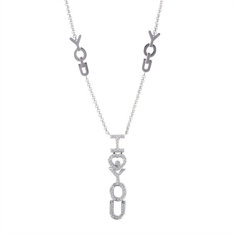 Happy Diamonds 18K White Gold Diamond I Love You Pendant Necklace // 22" // New
