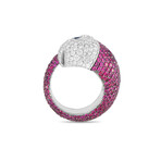 18K White Gold Diamond + Ruby + Sapphire Fish Ring // Ring Size: 6.5 // New