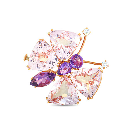 18K Rose Gold Diamond + Amethyst + Morganite Butterfly Brooch // New