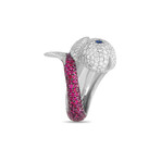 18K White Gold Diamond + Ruby + Sapphire Fish Ring // Ring Size: 6.5 // New
