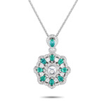 18K White Gold Diamond + Emerald Necklace // 16.5" // Estate