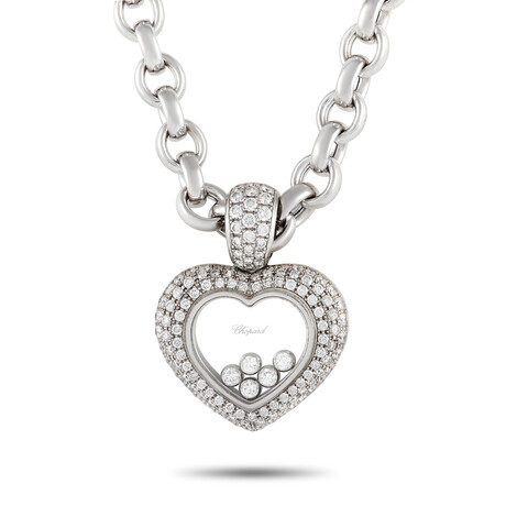Happy Diamonds 18K White Gold Diamond Heart Pendant Necklace // 23" // Estate