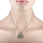 18K White Gold Diamond + Emerald Necklace // 16.5" // Estate