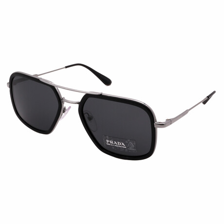 Prada// Men's PR57XS M4Y5S0 Non-Polarized Pilot Sunglasses // Black + Dark Gray