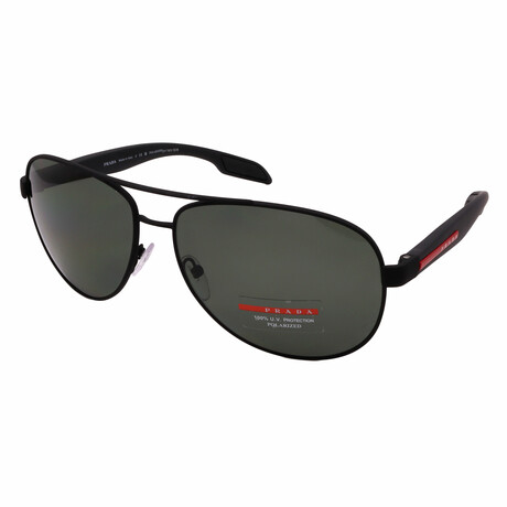 Prada Sport // Men's Aviator PS53PS DG05X1 Polarized Sunglasses // Black Rubber + Polar Green