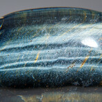 Genuine Polished Blue Tiger's Eye Palm Stone With Velvet Pouch