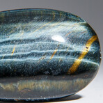 Genuine Polished Blue Tiger's Eye Palm Stone With Velvet Pouch