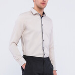 Tipped Placket Long Sleeve Button Up Shirt // Beige (S)