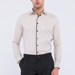 Tipped Placket Long Sleeve Button Up Shirt // Beige (S)