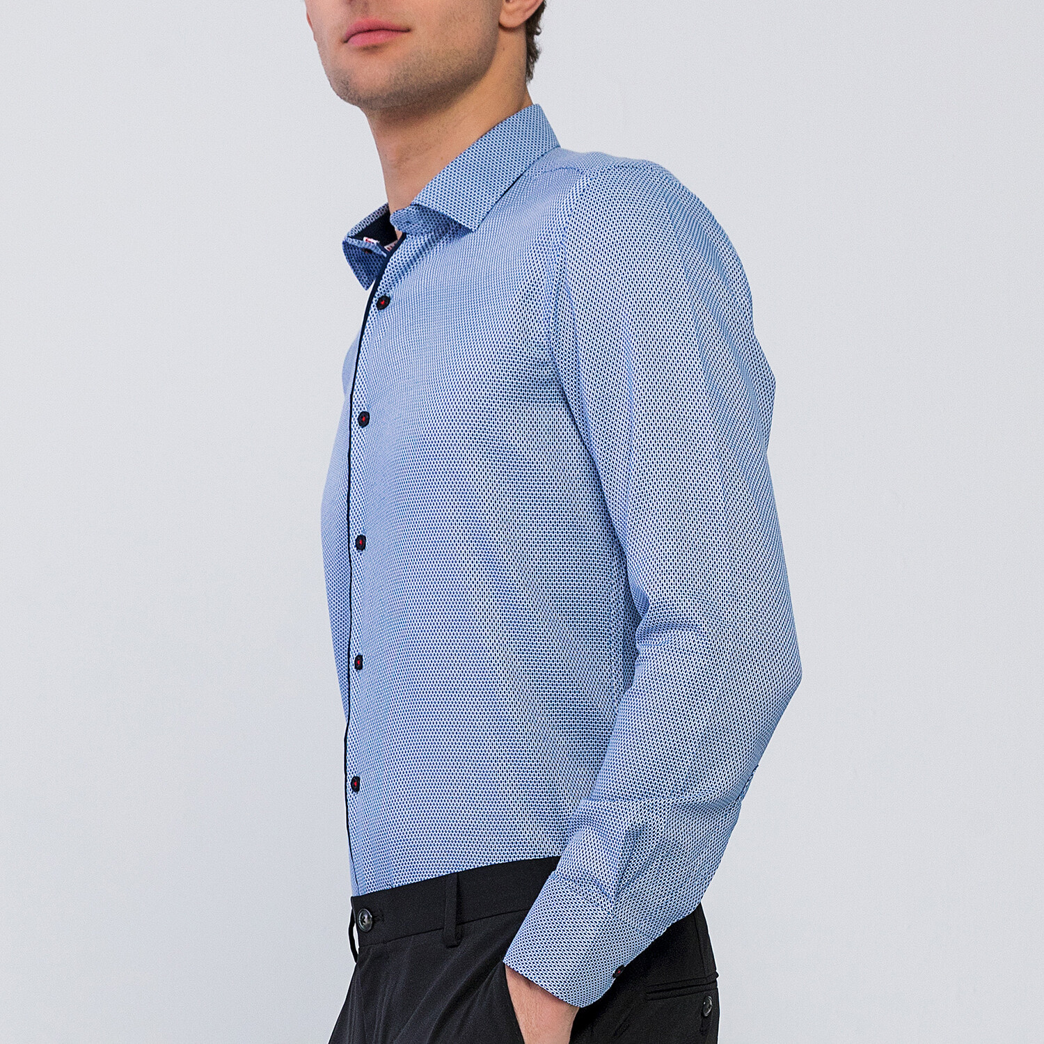 Tipped Placket Long Sleeve Button Up Shirt // Navy (S) - Basics&More ...