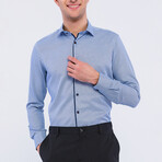 Tipped Placket Long Sleeve Button Up Shirt // Navy (S)