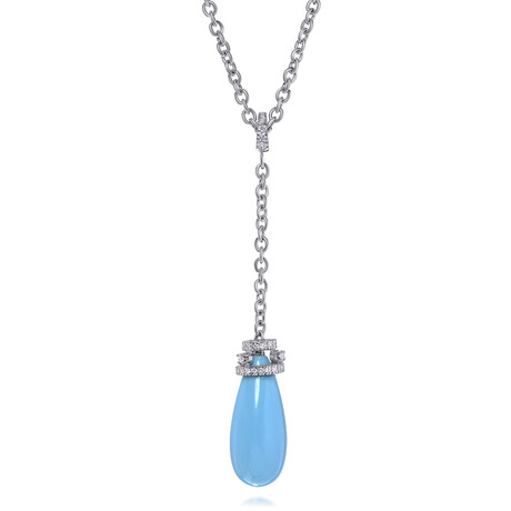 Damiani 18K White Gold Turquoise + Diamond Lariat Necklace // 17"-19" // Store Display