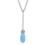 Damiani 18K White Gold Turquoise + Diamond Lariat Necklace // 17"-19" // Store Display
