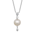 18K White Gold Pearl + Diamond Pendant Necklace // 17" // Store Display