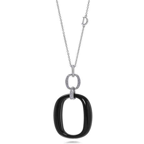 Damiani 18K White Gold Onyx + Diamond Pendant // 16"-20" // Store Display