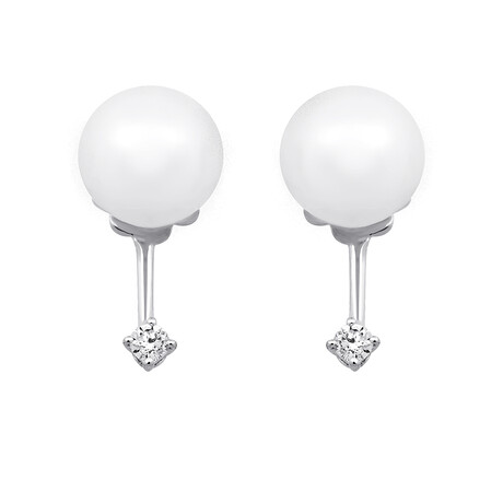 18K White Gold Pearl + Diamond Jacket Earrings // Store Display