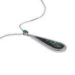 Damiani 18K White Gold Black and White Diamond + Emerald Drop Pendant Necklace // 16" // Store Display