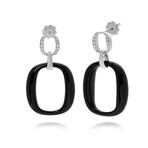 Damiani 18K White Gold Onyx + White Diamond Drop Earrings // Store Display