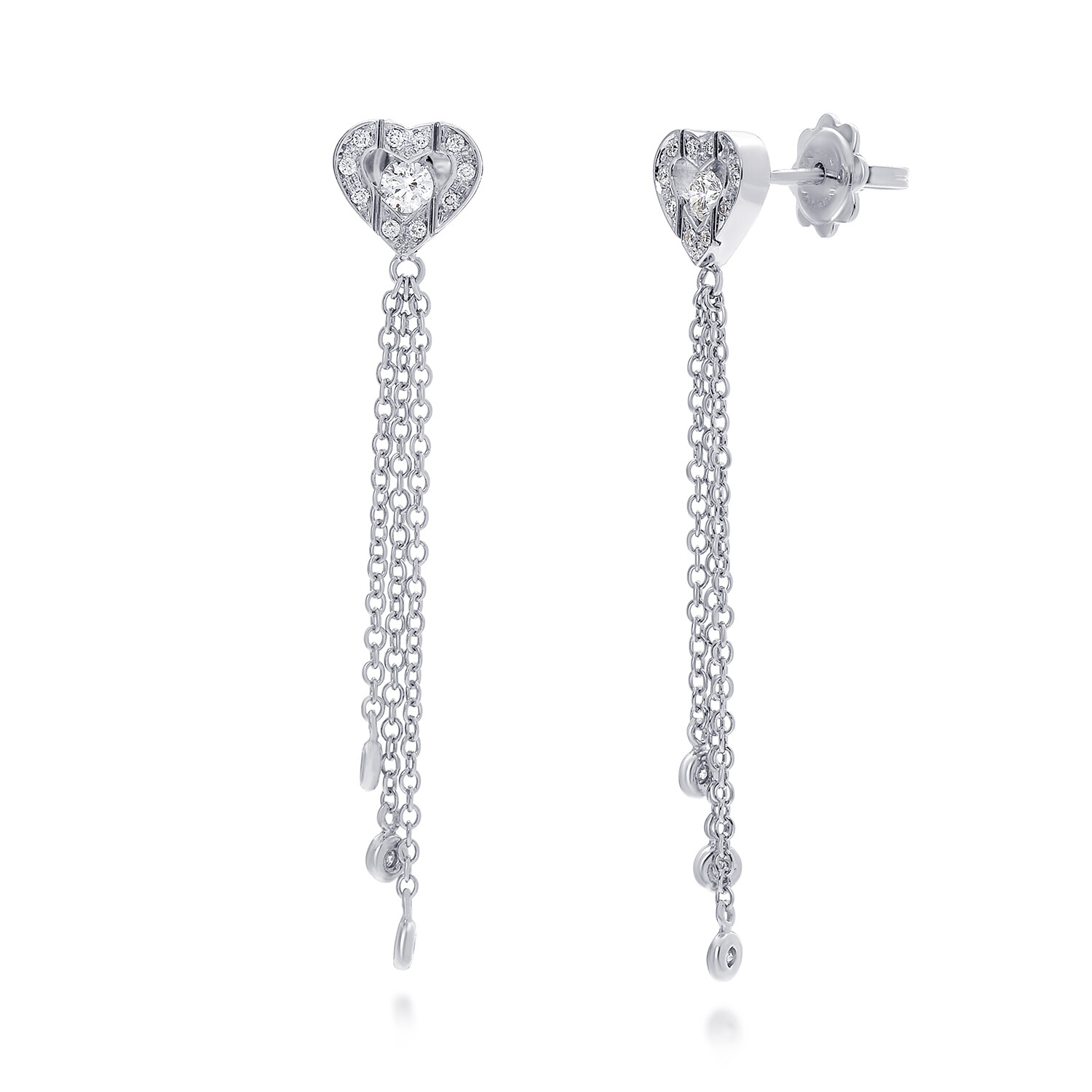 Damiani 18K White Gold Heart Design Diamond Drop Earrings // Store ...