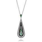 Damiani 18K White Gold Black and White Diamond + Emerald Drop Pendant Necklace // 16" // Store Display