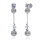 Damiani 18K White Gold Tahitian Pearl + Blue Sapphire Diamond Drop Earrings // Store Display