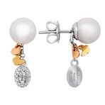 Salvini 18K White Gold + 18K Yellow Gold + 18K Rose Gold Pearl + Diamond Stud Earrings // Store Display