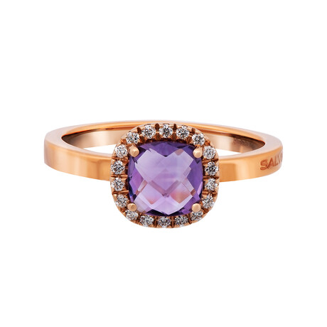 18K Rose Gold Amethyst + Diamond Halo Ring // Ring Size: 6.25 // Store Display