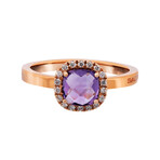 18K Rose Gold Amethyst + Diamond Halo Ring // Ring Size: 6.25 // New