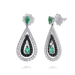 Damiani 18K White Gold Emerald + Black and White Diamonds Drop Earrings // Store Display