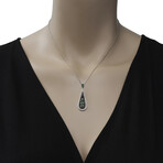 Damiani 18K White Gold Black and White Diamond + Emerald Drop Pendant Necklace // 16" // Store Display
