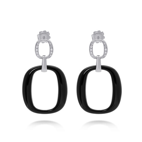 Damiani 18K White Gold Onyx + White Diamond Drop Earrings // Store Display