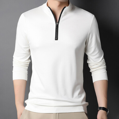 Contrast Zipper Quarter Zip Sweatshirt // White (M)