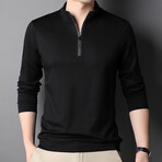 Contrast Zipper Quarter Zip Sweatshirt // Black (3XL)
