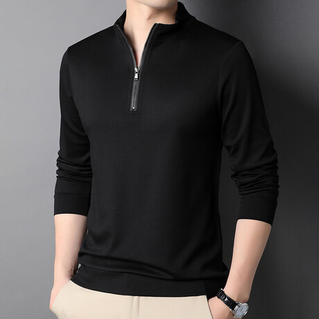 Contrast Zipper Quarter Zip Sweatshirt // Black (M)