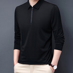 Sleek Contrast Zipper Quarter Zip Sweatshirt // Black (L)