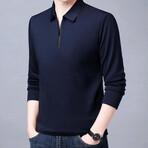 Contrast Stripe Zipper Quarter Zip Sweatshirt // Navy Blue (M)