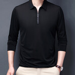 Sleek Contrast Zipper Quarter Zip Sweatshirt // Black (L)