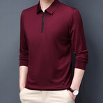 Sleek Contrast Zipper Quarter Zip Sweatshirt // Burgandy (L)