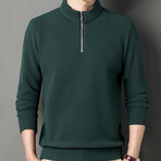 Sleek Contrast Zipper Quarter Zip Sweatshirt // Green (M)