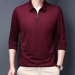 Sleek Contrast Zipper Quarter Zip Sweatshirt // Burgandy (L)