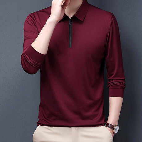 Sleek Contrast Zipper Quarter Zip Sweatshirt // Burgandy (M)