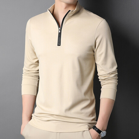 Contrast Zipper Quarter Zip Sweatshirt // Tan (M)