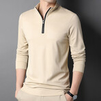 Contrast Zipper Quarter Zip Sweatshirt // Tan (2XL)